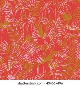 vector seamless graphical artistic topical foliage pattern, tropics, palm leaf, fern frond, cyperus, decorative colorful, summer time, original, fashionable background allover tropical print