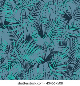vector seamless graphical artistic topical foliage pattern, tropics, palm leaf, fern frond, cyperus, decorative colorful, summer time, original, fashionable background allover tropical print