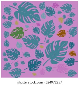Vector seamless graphical artistic tropical nature pattern, spring summer time, rain forest flora, colorful, stylish background print with philodendron leaf.