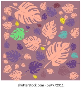 Vector seamless graphical artistic tropical nature pattern, spring summer time, rain forest flora, colorful, stylish background print with philodendron leaf.