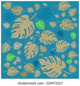 Vector seamless graphical artistic tropical nature pattern, spring summer time, rain forest flora, colorful, stylish background print with philodendron leaf.