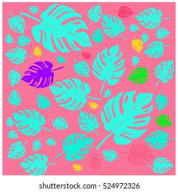 Vector seamless graphical artistic tropical nature pattern, spring summer time, rain forest flora, colorful, stylish background print with philodendron leaf.