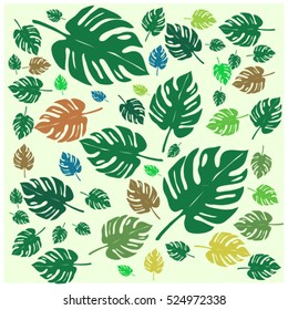 Vector seamless graphical artistic tropical nature pattern, spring summer time, rain forest flora, colorful, stylish background print with philodendron leaf.