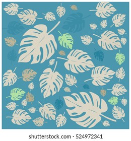 Vector seamless graphical artistic tropical nature pattern, spring summer time, rain forest flora, colorful, stylish background print with philodendron leaf.