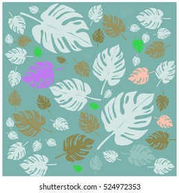 Vector seamless graphical artistic tropical nature pattern, spring summer time, rain forest flora, colorful, stylish background print with philodendron leaf.