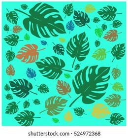 Vector seamless graphical artistic tropical nature pattern, spring summer time, rain forest flora, colorful, stylish background print with philodendron leaf.
