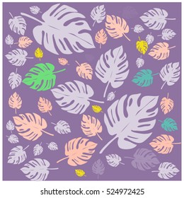 Vector seamless graphical artistic tropical nature pattern, spring summer time, rain forest flora, colorful, stylish background print with philodendron leaf.