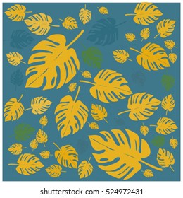 Vector seamless graphical artistic tropical nature pattern, spring summer time, rain forest flora, colorful, stylish background print with philodendron leaf.