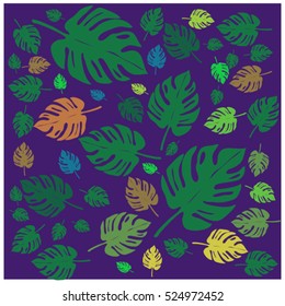Vector seamless graphical artistic tropical nature pattern, spring summer time, rain forest flora, colorful, stylish background print with philodendron leaf.