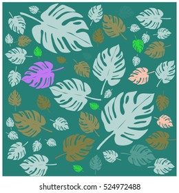 Vector seamless graphical artistic tropical nature pattern, spring summer time, rain forest flora, colorful, stylish background print with philodendron leaf.