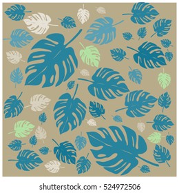 Vector seamless graphical artistic tropical nature pattern, spring summer time, rain forest flora, colorful, stylish background print with philodendron leaf.