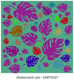 Vector seamless graphical artistic tropical nature pattern, spring summer time, rain forest flora, colorful, stylish background print with philodendron leaf.