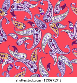 vector seamless graphical ethnic paisley pattern. oriental allover backrgound design.