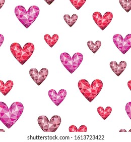 vector seamless graphical faceted hearts pattern. Saint Valentine's day. Love, romance. 