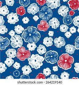 vector seamless graphical fantasy flower print with polka dot