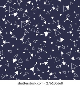 Vector seamless graphical geometric cosmic pattern with triangles and lines