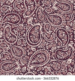 vector seamless graphical hand drawn artistic oriental paisley pattern. spring summer time, holidays, flowers original orient print with dots, floral background.