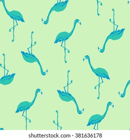 vector seamless graphical hand drawn flamingo bird pattern, spring summer time, tropical mood, artistic minimalistic gentle flamingos background print, colorful, vertical playful bird design