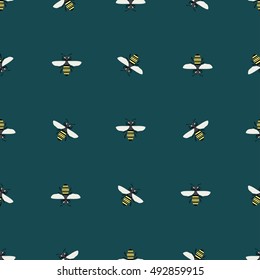 vector seamless graphical minimalstic flying bee pattern, modern background allover print with insects