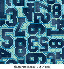 vector seamless graphical numeral pattern. texture surface, dots, numbers, geometrical forms. Sporty background 