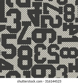 Vector Seamless Graphical Numeral Pattern. Texture Surface, Dots, Numbers, Geometrical Forms. Sporty Background 