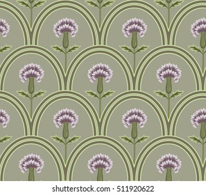 vector seamless graphical oval tiles in lines with fantasy flowers with leaves pattern, modern gentle background wallpaper print design, stylized carnation