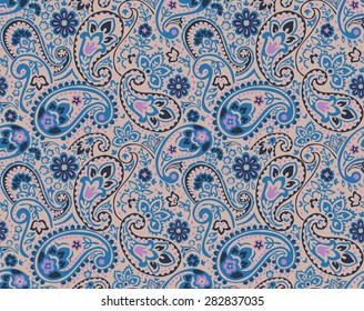 vector seamless graphical paisley print with flowers, dots, leaves