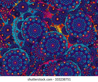 vector seamless graphical paisley print with flowers, dots, leaves