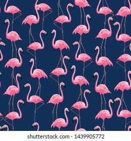 vector seamless graphical realistic flamingo bird pattern. Vertical orientation. Pink exotic birds.