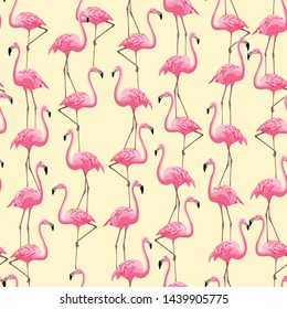 vector seamless graphical realistic flamingo bird pattern. Vertical orientation. Pink exotic birds.