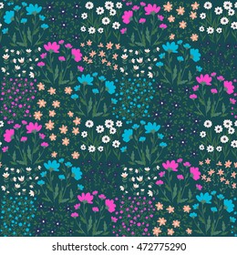 vector seamless graphical romantic fantasy floral ditsy pattern, colorful flower background print