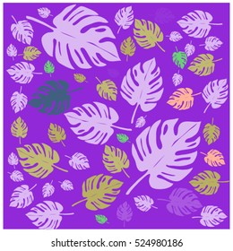 vector seamless graphical tropical leaves bright pattern with vibrant texture in pop art style, modern summer background allover print. split leaf, philodendron, monstera leaves