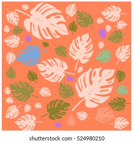 vector seamless graphical tropical leaves bright pattern with vibrant texture in pop art style, modern summer background allover print. split leaf, philodendron, monstera leaves
