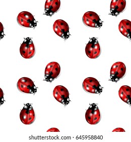 Vector seamless graphics with ladybugs on a white background