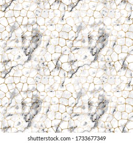 Vector Seamless Gray Marble Trendy Pattern With Gold Veins. Luxury Golden Stone Texture On White Background 