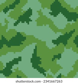 Vector seamless green camouflage pixel art pattern 