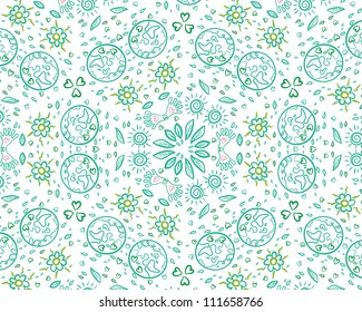 Vector seamless green environmental protection elements pattern background