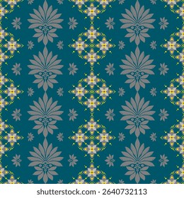 Vector seamless green fabric pattern ,damask pattern,thai pattern, traditional ethnic, floral, fabric pattern for textiles,wallpaper, clothing, sarong, batik, wrapping, embroidery, print, background. 