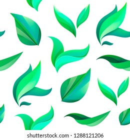 Vector seamless green leaves, tea pattern, background