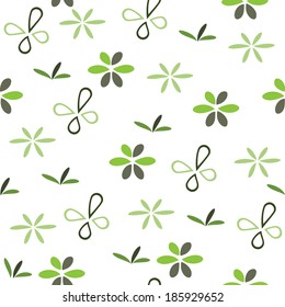 vector seamless green pattern with flowers