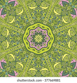 Vector seamless green st. Patrick day border design. Festive green floral garden plan mandala pattern