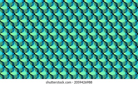 A vector, seamless, green texture made up of intersecting circles.