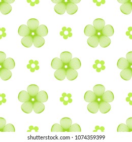 Vector seamless green and white floral pattern
