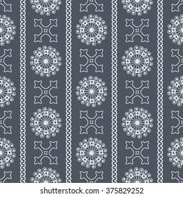 Vector seamless grey vintage ornamental pattern on dark blue background. Vector illustration