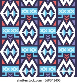 Vector Seamless Grid Pattern for Textile Design. Modern Mix of Rhombuses, Triangles and Stripes. Mosaic Style
