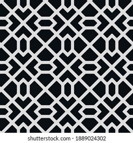 Vector seamless grid texture: endless abstract diagonal monochrome geometric pattern. Black and white oriental mosaic ornament