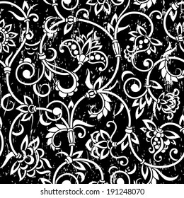 Vector seamless grunge background with vintage floral elements.