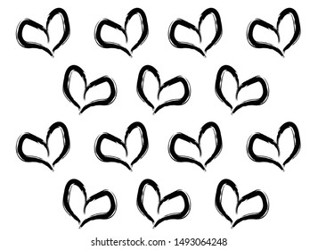 vector seamless grunge brush heart pattern on a white background