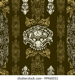Vector seamless grunge Cambodian floral pattern