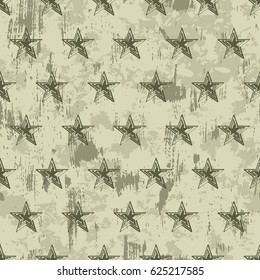 Vector Seamless Grunge Military Pattern With Stars. EPS